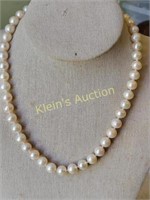 necklace white freshwater round pearls w/ sterling