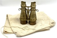 Vintage Brass Binoculars 6.5” and Canvas Bag