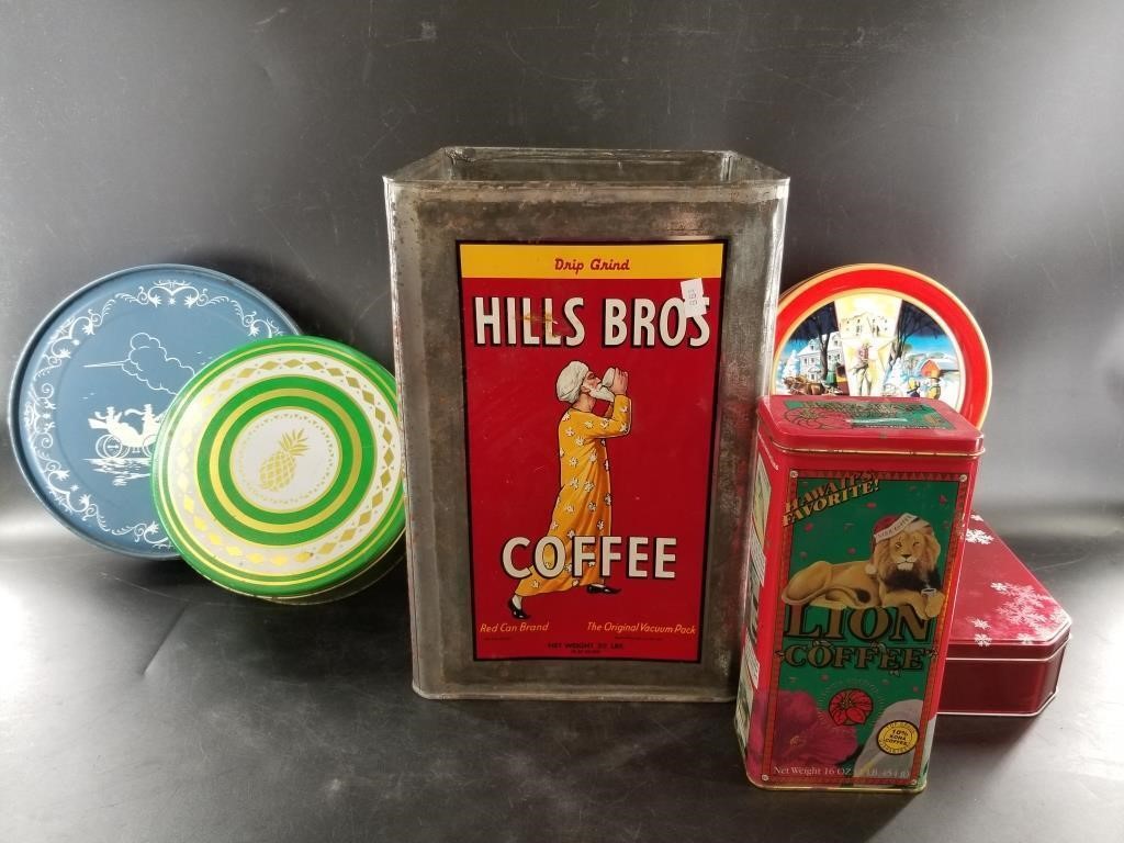Large lot of misc. food tins including: large 20po