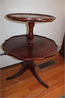 20c Mahogany Double Tiered Dumbwaiter w/ Pie Crust