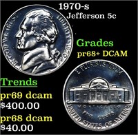 Proof 1970-s Jefferson Nickel 5c Grades GEM++ Proo