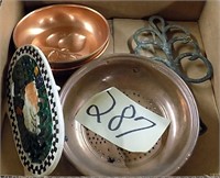 BOX LOT OF COPPER  PLATED ITEMS AND MISC.