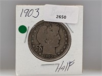 1903 90% Silver Barber Half $1 Dollar