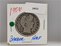 1906 90% Silver Barber Half $1 Dollar