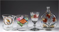 ASSORTED BLOWN AND ENAMEL-DECORATED GLASS
