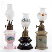 ASSORTED DECORATED OPAQUE GLASS MINIATURE LAMPS,