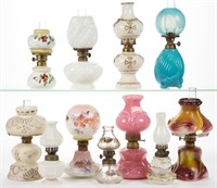 ASSORTED CASED AND OPAQUE GLASS MINIATURE LAMPS,