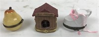 Miniature Pear, Shoe, and Dog House
