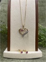 18K Over Sterling Silver Ruby Earring & Necklace