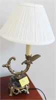 MARBLE AND BRASS CANDLESTICK LAMP WITH SHADE - WOR