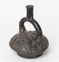 Pre-Columbian Moche Peruvian Blackware Stirrup Ves