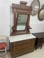 Antique marble top chest of drawers w/ mirror