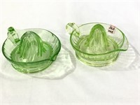 Pair of Green Depression Glass Juicers
