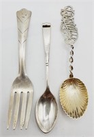(N) Sterling Silver Spoons and Fork (7" long)