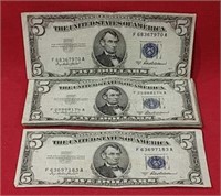 Twenty Five 1953a Five Dollar Silver Certificates