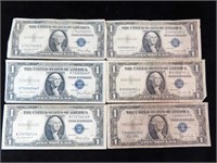 6 SERIES 1935 $1 SILVER CERTIFICATES