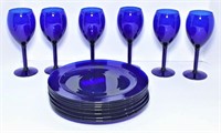 Cobalt Wine Glasses & Dinner Plates