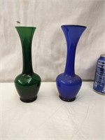 2 Cased Glass Vases 7 1/2" tall