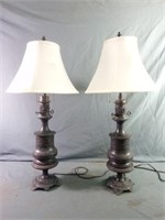 Set of Antique Style Metal Base Lamps Measure 30"