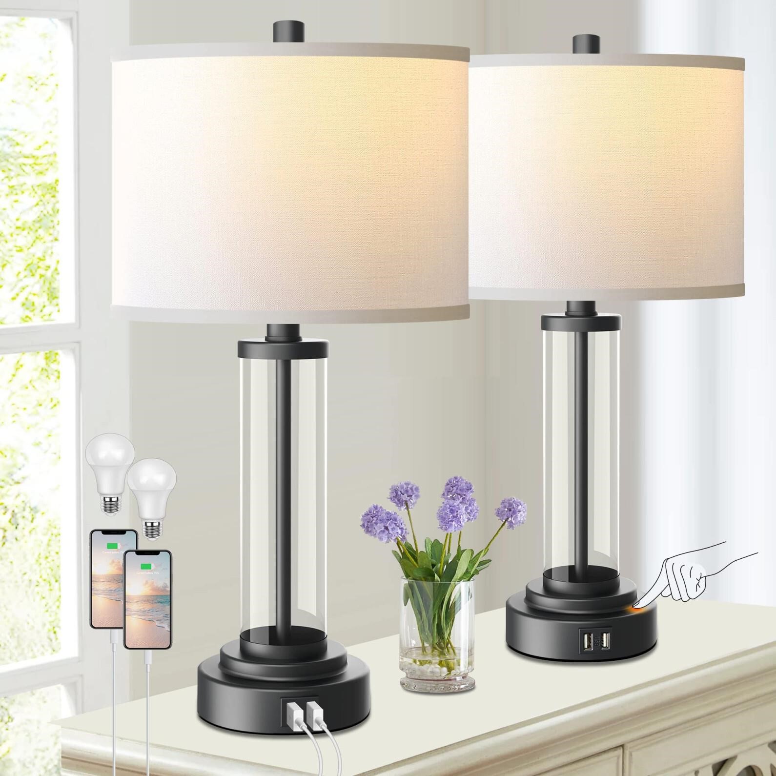 QiMH Touch Control Table Lamps Set of 2 with USB P