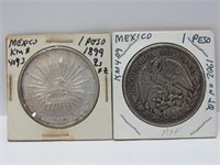 1899, 1902 Mexico 1 Peso coins