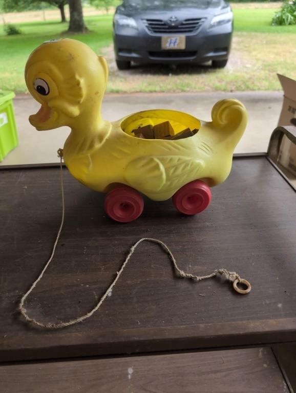 Vintage plastic duck w wood blocks toy