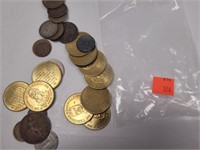 Bag of Foreign Coins & Tokens