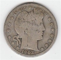 1902 O US Barber Half Dollar Coin 90% Silver