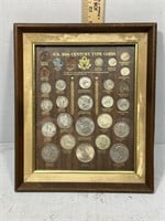 US 20th Century Type Coins - 28 Coins - Framed Cus