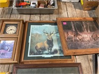 Deer elk themed pictures and Clock untested