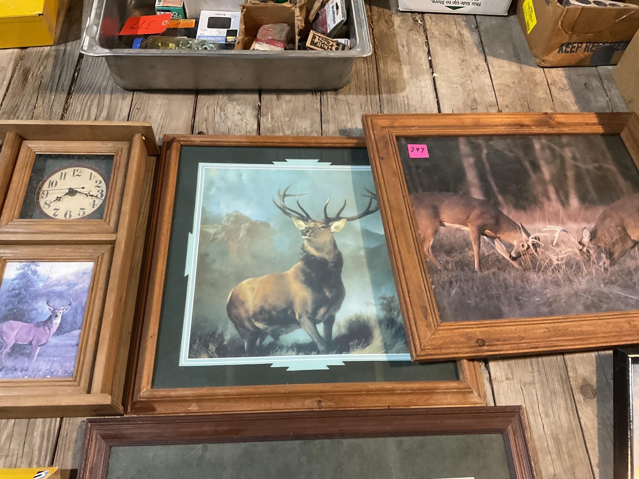 Deer elk themed pictures and Clock untested