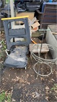 House Saw, Table, Stool, Cart with Missing Wheel