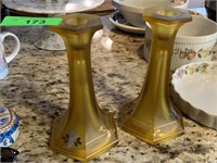 2PC PAINTED VTG  GLASS CANDLESTICKS