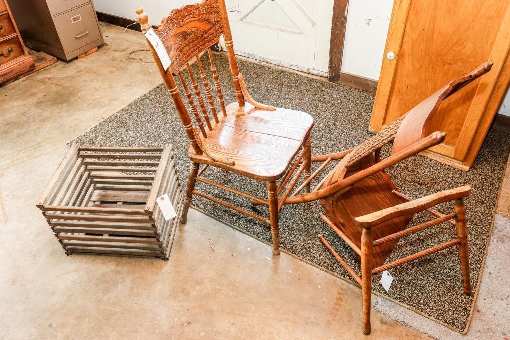 (2) Broken Antique Chairs; Vintage Crate