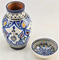 Moroccan Safi Pottery Vase & Tunisian Clay Bowl