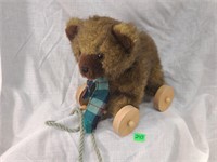 Applause collector bear on wheels pull toy