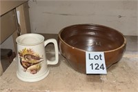 Vintage Crock Bowl and Hyalan Pheasant Mug