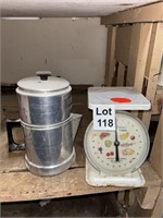 American Family Scale and Stainless Coffee Pot
