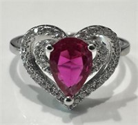 GORGEOUS PINK TOPAZ STERLING HEART RING