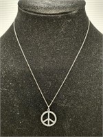 Sterling silver Peace Sign pendant necklace.