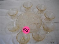 (8) Yellow Depression Goblets & Plater