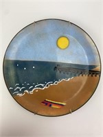 Signed Metal Enamel Seascape Decorative Plate
