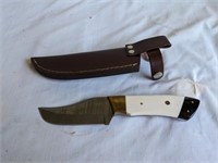 Damascus Blade Knife, 9" long,  w/ Sheath