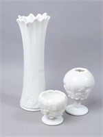 3-Grape Themed Milk Glass Vases
