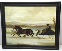 Antique Framed Horses w/Sleigh 31.5" x 26"