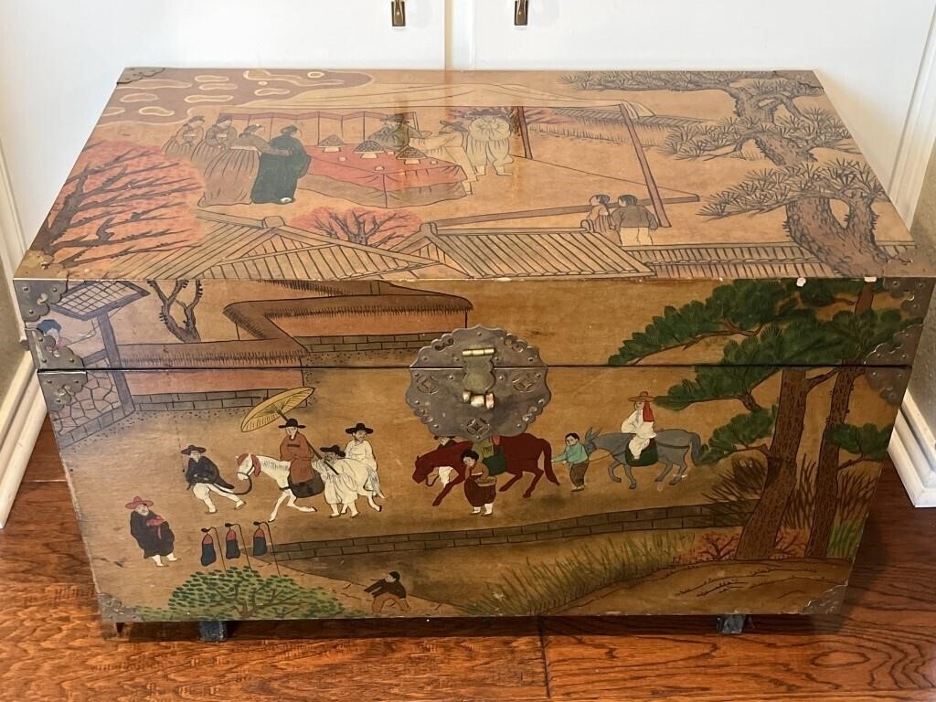 Antique Handpainted, Paper Lined Chinese Chest