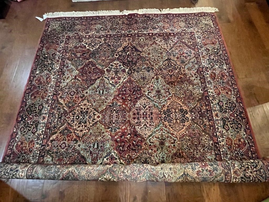 Vintage  Multicolor Panel Kirman Rug. Hand