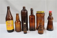 Collection of Amber bottles Irvine Lucas Bowls,
