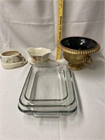 Pyrex and Anchor glass pans and decor