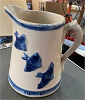 8" Blue & White Stoneware Pitcher